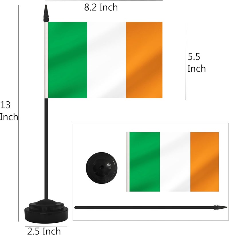 Yamiuo 2 Pack Ireland Desk Flag Set, Irish Desktop Small Miniature Table Office Flag with 12" Black Pole and Black Base, Offices, Classroom, Home, Festival Decoration (Ireland) - Image 2